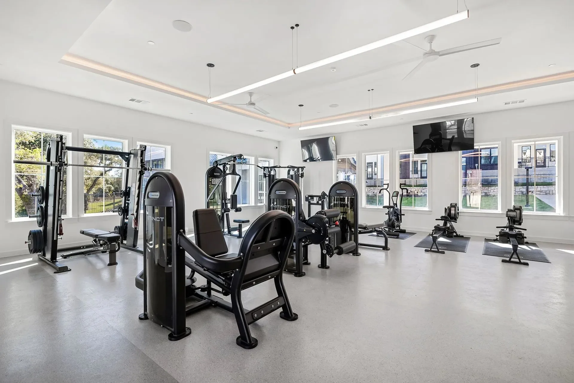 Nautilus selectorized strength line installed along a mirrored wall